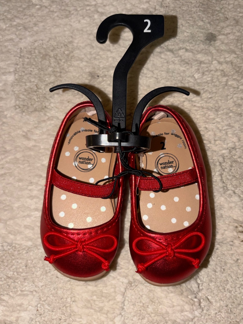 Size 2 Baby Girl wonder nation Shiny Red Girls' Mary Jane Ballet Flats with Bow